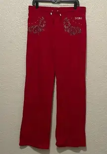 BCBGMaxAzria Y2K Studded Low Rise Wide Leg Track Pants Red Size XL NWOT