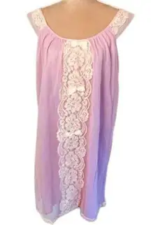 Vintage 60s Double Layer Nylon Chiffon Peignoir Babydoll Lace Nightie  M/L