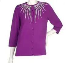 Purple Beaded Cardigan Sweater