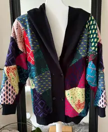 LILLY OF CALIFORNIA Vintage Patchwork Colorful Cardigan Sweater Jacket