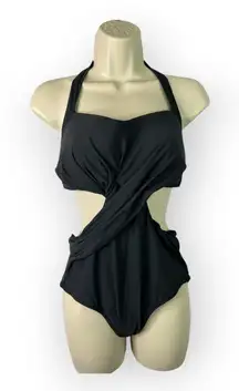 Mermaid Anthro Medium Black Criss Cross Open Back One Piece Bathing Suit Black