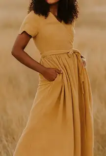 Rylee & cru beige gauzy cotton midi wrap dress