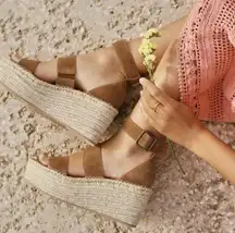 Palma Walnut Brown Suede Platform Sandal Espadrille Wedges 7.5