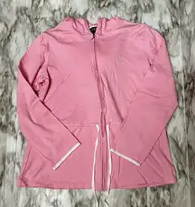 Lauren Ralph Lauren Womens Sz L Pink Hooded Drawstring Zip Up Jacket White Trim