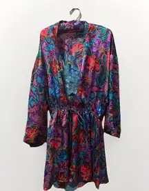 Victorias Secret Gold Label Satin Set Robe Floral Trim Kimono & Slip Vintage