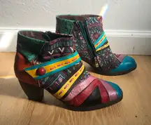 Socofy ankle boot with leather and patchwork tapestry size 39 us8 bohemian artsy