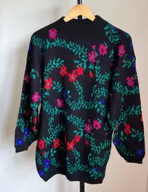 Vintage Laura Ashley 90s Abstract Print Black Mock Neck Tunic Sweater Large
