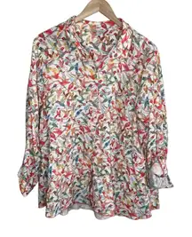 John Mark Hummingbird Print Button Up Art to Wear Shirt Large