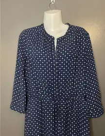 DR2 Dress Womens Medium Blue Polka Dot 3/4 Sleeve Henley Shirt Dress Short