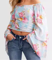 Willow root small flowy crop top with wide‎ sleeves