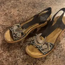 Rieker Black and Tan Embroidered Sandals