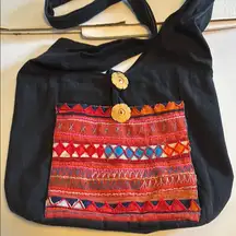 Black & Red Embroidered Women's Shoulder Bag One Zip Pocket Inside Light Weight