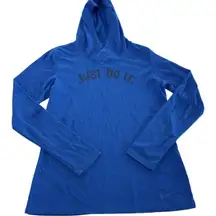 Nike Dri-FIT Hoodie Shirt Womens Small Blue Just Do It Long Sleeve Pullover‎