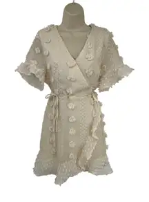 Bella Ella Dainty Wrap Mini Dress Women Small Cream Textured Floral Boho Cowgirl