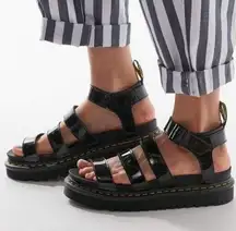 Dr. Martens  Blaire Patent Leather 3-strap Sandals with Chunky Sawtooth Sole