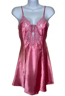 Vintage Frederick’s Of Hollywood Nightie Slip Chemise Rose Pink Lace Detail Sm 