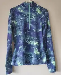 Nike Pro Dri-Fit Purple and Neon Green Cold Gear 1/2 Zip Running Jacket Size M