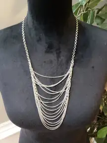 Women's Silver Multi-Layer Chain Necklace Statement Drape Fashion Jewelry