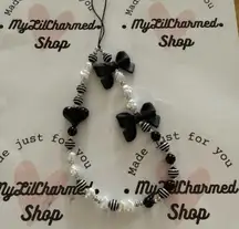 Cell Phone Charm Strap Black & White With Croquettes Heart  New