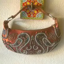 Elegant Tan Boho Purse with Beaded Design and Intricate Beadwork