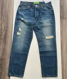 Sandrine Rose Free People High Rise Cropped Jeans Ankle Distressed 31 Zip Fly