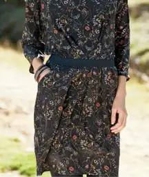 Peruvian Connection Samarkand Silk Dress Size 6 3/4 Dolman Sleeves Elastic Waist