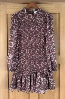 Dress Forum Smocked Ruffle Floral Mini Dress Long Sleeve Puff Sleeves Medium​