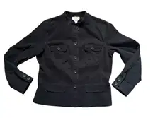 Talbots Black Denim Jacket Size 14 Button Up Long Sleeve Corduroy Collar