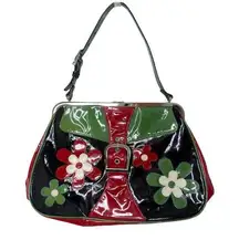 Isabella Fiore Patent Leather Floral Clutch Black Red