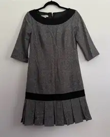 Pendleton Boat Neck Pleated Wool Silk Sheath Dress in Gray Black 6 P