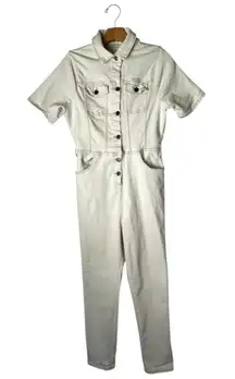 Anthropologie Avec Les Filles Jumpsuit Women 28 Ivory Denim‎ Collared Streetwear