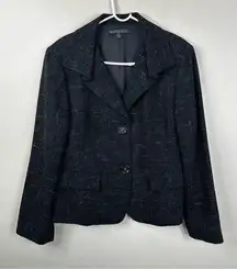 Lafayette 148 Blazer Jacket Womens 14 Black Wool Alpaca Blend Tweed Work Wear