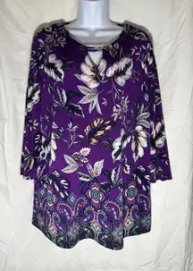 Croft & Barrow Women's Purple Floral 3/4 Sleeve Tunic Blouse Size XL
