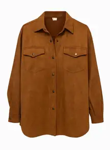 HYFVE Faux Suede Oversized Shacket Brown Button Down Jacket Women’s Small NWT