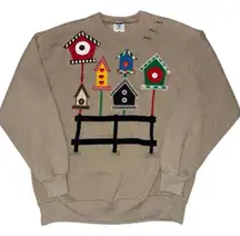 VTG 90s Birdhouse Leaf Crewneck Sweatshirt Brown Adult XL embroidered, buttons