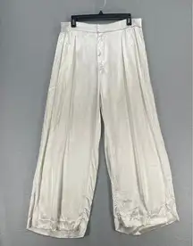 Free People  Pants Womens Large Cream Ivory Satin Wide Leg Trouser Silky Boho