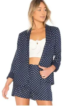 L’ACADEMIE Carter Linen Blazer Open‎ Front Navy Blue White Polka Dot Medium New