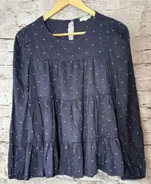 Blu Pepper Blue Pepper Long Sleeve Tiered Shirt Embroidered Dots Women’s S