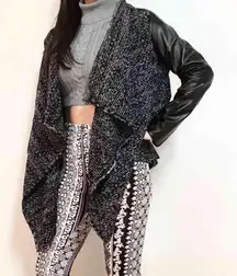 Leather Sleeves Knitted Cardigan Sweater