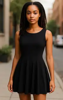 asos Womens Dress Sz 4 Black Skater Deep V‎ Back Knit Solid Short Mini