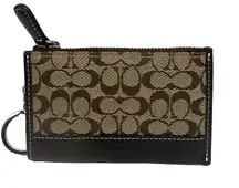 COACH Brown Signature Canvas Cardholder / Coin Purse with Keychain