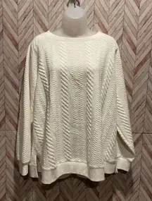 Adrianna Papell Sweatshirt Sweater Pattern 1X Women's White Top Crewneck Long