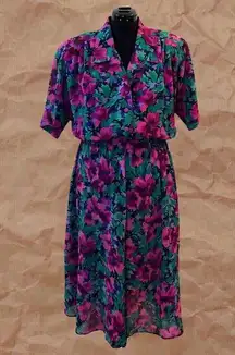 Vintage Multicolor Floral Dress Midi Dress