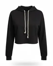 Wild Fable Black Cropped Hoodie with Cream Drawstrings