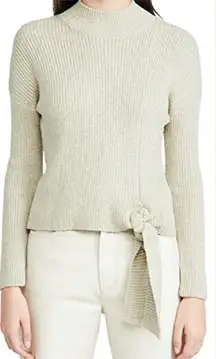 Naadam ribbed pale‎ moss green wool blend side tie mock neck sweater size large