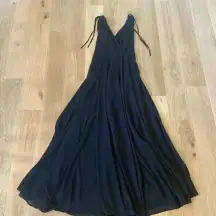 New LULU'S Dance the Night Away Maxi Gown Black Surplice Dress Medium Formal NWT