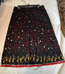 Christmas Reindeer Polka Dot Maxi Skirt Sequin Trim Size 12