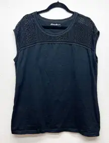 Eddie Bauer Top Womens 2XL Crochet Cotton Stretch Minimalist Casual Neutral