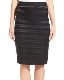 Bobeau High Rise Black Ribbed Pencil Skirt Satin Texture Formal Midi Skirt Small