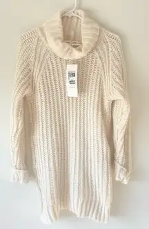Carmen Steffens Maison White Cream Chunky Knit Sweater Dress Turtle Neck NWT